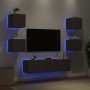 Mobili TV a Muro con LED 6pz Rovere Marrone Legno Multistrato