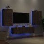 Mobili TV a Muro con LED 4pz Rovere Fumo in Legno Multistrato