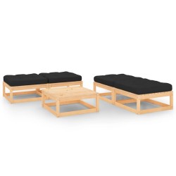 Set Divani Giardino 6 pz con Cuscini in Legno Massello di Pino