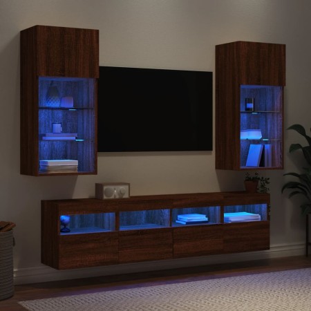 Mobili TV a Muro con LED 5pz Rovere Marrone Legno Multistrato