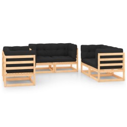 Set Divani Giardino 6 pz con Cuscini in Legno Massello di Pino