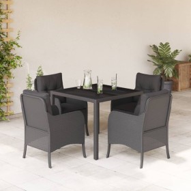 Set da Pranzo da Giardino 5 pz Nero con Cuscini in Polyrattan