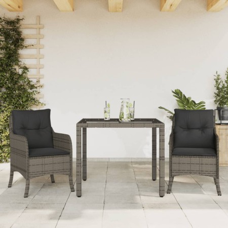 Set da Pranzo da Giardino 3 pz con Cuscini in Polyrattan Grigio