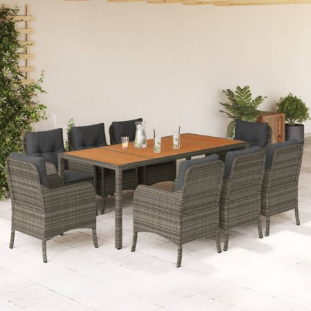 Set da Pranzo da Giardino 9 pz con Cuscini in Polyrattan Grigio