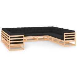 Set Salotto Giardino 11pz Cuscini Antracite Legno Massello Pino