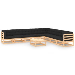 Set Salotto Giardino 9 pz Cuscini Antracite Legno Massello Pino