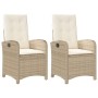 Sedie Reclinabili da Giardino 2pz con Cuscini Beige Polyrattan