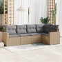 Set Divano da Giardino 5 pz con Cuscini Beige in Polyrattan