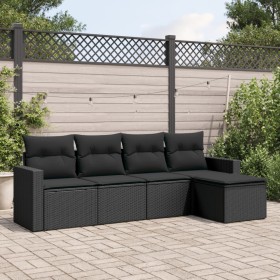 Set Divani da Giardino 5 pz con Cuscini in Polyrattan Nero