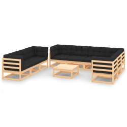 Set Salotto Giardino 10pz Cuscini Antracite Legno Massello Pino