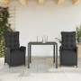 Set da Pranzo da Giardino 3 pz con Cuscini Nero in Polyrattan