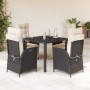 Set da Pranzo da Giardino 5 pz Nero con Cuscini in Polyrattan