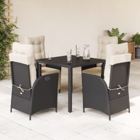 Set da Pranzo da Giardino 5 pz Nero con Cuscini in Polyrattan