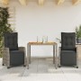 Set da Pranzo da Giardino 3 pz con Cuscini in Polyrattan Grigio