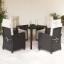 Set da Pranzo da Giardino 5 pz Nero con Cuscini in Polyrattan