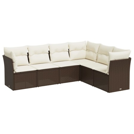 Set Divani da Giardino 6 pz con Cuscini Marrone in Polyrattan