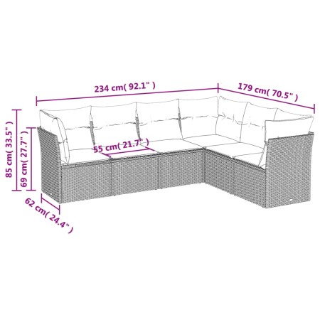 Set Divani da Giardino 6 pz con Cuscini Marrone in Polyrattan