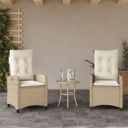 Sedie Reclinabili da Giardino 2pz con Cuscini Beige Polyrattan