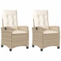 Sedie Reclinabili da Giardino 2pz con Cuscini Beige Polyrattan