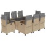 Set Pranzo da Giardino 9 pz con Cuscini Beige Misto Polyrattan