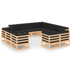 Set Salotto Giardino 12pz Cuscini Antracite Legno Massello Pino