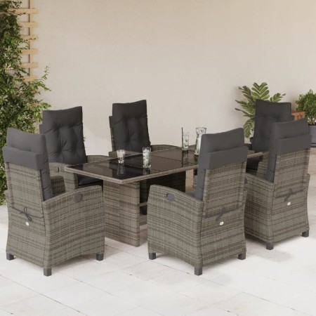 Set da Pranzo da Giardino 7 pz con Cuscini in Polyrattan Grigio