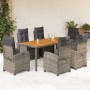 Set da Pranzo da Giardino 7 pz con Cuscini in Polyrattan Grigio