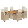 Set da Pranzo da Giardino 7 pz con Cuscini Beige in Polyrattan