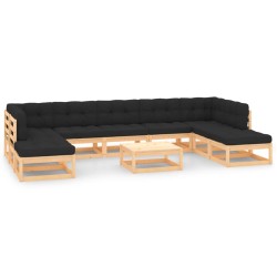 Set Salotto Giardino 10pz Cuscini Antracite Legno Massello Pino