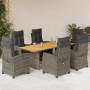 Set da Pranzo da Giardino 7 pz con Cuscini in Polyrattan Grigio