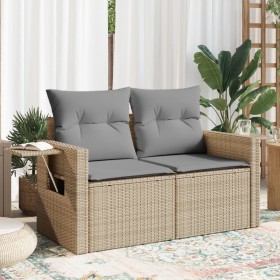 Divano da Giardino con Cuscini a 2 Posti Beige in Polyrattan