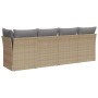 Divano da Giardino con Cuscini a 4 Posti Beige in Polyrattan