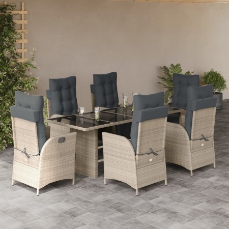 Set da Pranzo da Giardino 7 pz Cuscini Polyrattan Grigio Chiaro