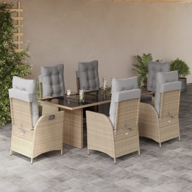 Set Pranzo da Giardino 7 pz con Cuscini Beige Misto Polyrattan