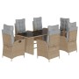 Set Pranzo da Giardino 7 pz con Cuscini Beige Misto Polyrattan