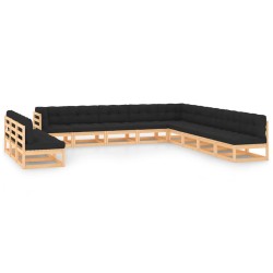 Set Salotto Giardino 12pz Cuscini Antracite Legno Massello Pino