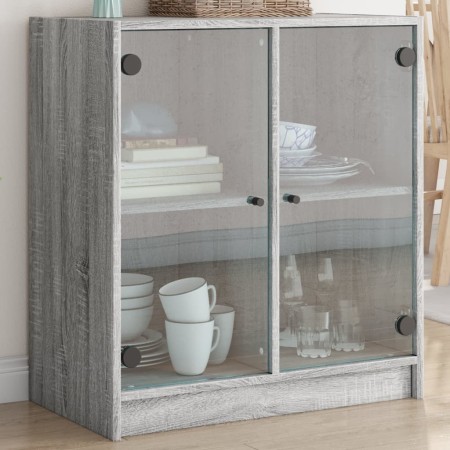 Mobile con Ante in Vetro Grigio Sonoma 68x37x75,5 cm