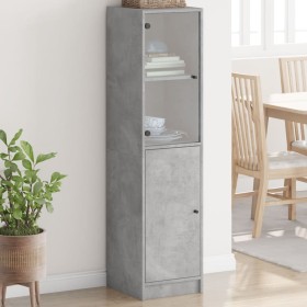 Credenza con Anta in Vetro Grigio Cemento 35x37x142 cm