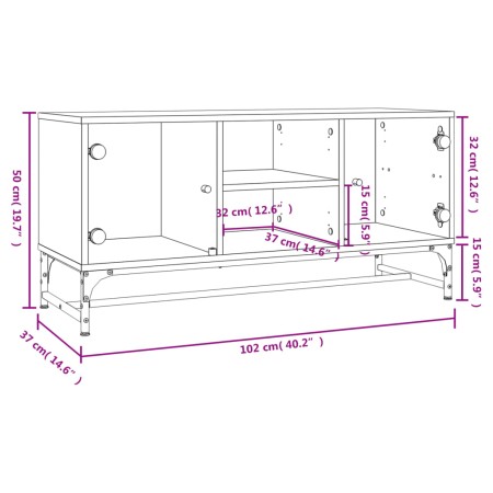 Mobile Porta TV con Ante in Vetro Rovere Sonoma 102x37x50 cm