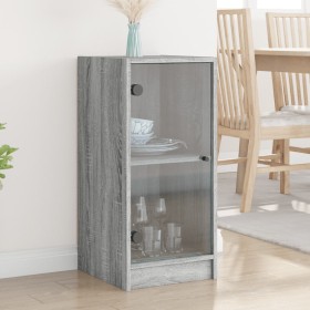 Mobile con Ante in Vetro Grigio Sonoma 35x37x75,5 cm