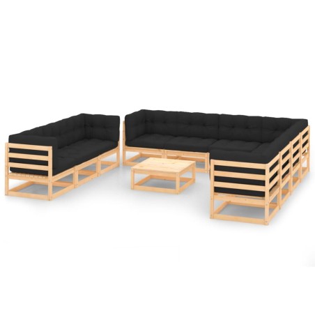 Set Divani Giardino 11 pz con Cuscini in Legno Massello di Pino