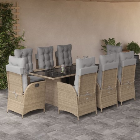 Set Pranzo da Giardino 9 pz con Cuscini Beige Misto Polyrattan