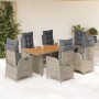 Set da Pranzo da Giardino 7 pz con Cuscini in Polyrattan Grigio