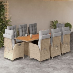 Set Pranzo da Giardino 9 pz con Cuscini Beige Misto Polyrattan