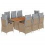 Set Pranzo da Giardino 9 pz con Cuscini Beige Misto Polyrattan