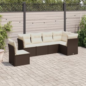 Set Divano da Giardino 6 pz con Cuscini Marrone in Polyrattan