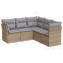 Set Divano da Giardino 5 pz con Cuscini Beige in Polyrattan