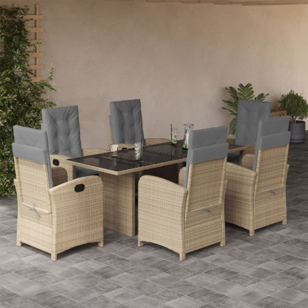 Set Pranzo da Giardino 7 pz con Cuscini Beige Misto Polyrattan