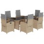 Set Pranzo da Giardino 7 pz con Cuscini Beige Misto Polyrattan