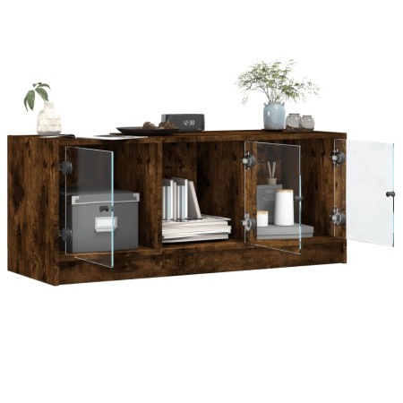 Mobile Porta TV con Ante in Vetro Rovere Fumo 102x37x42 cm